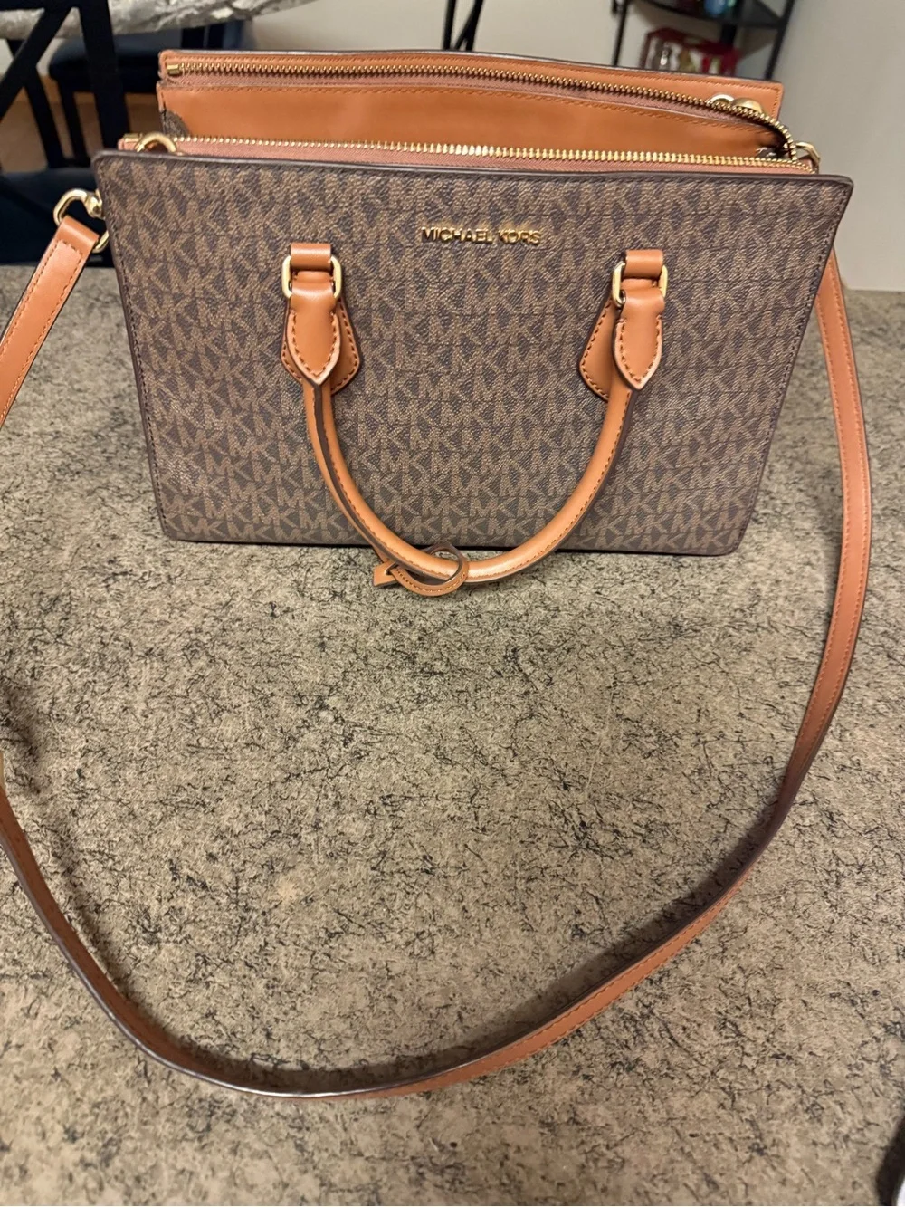 Michael Kors Brown Logo Tote with Tan Leather Trim and Matching Wallet